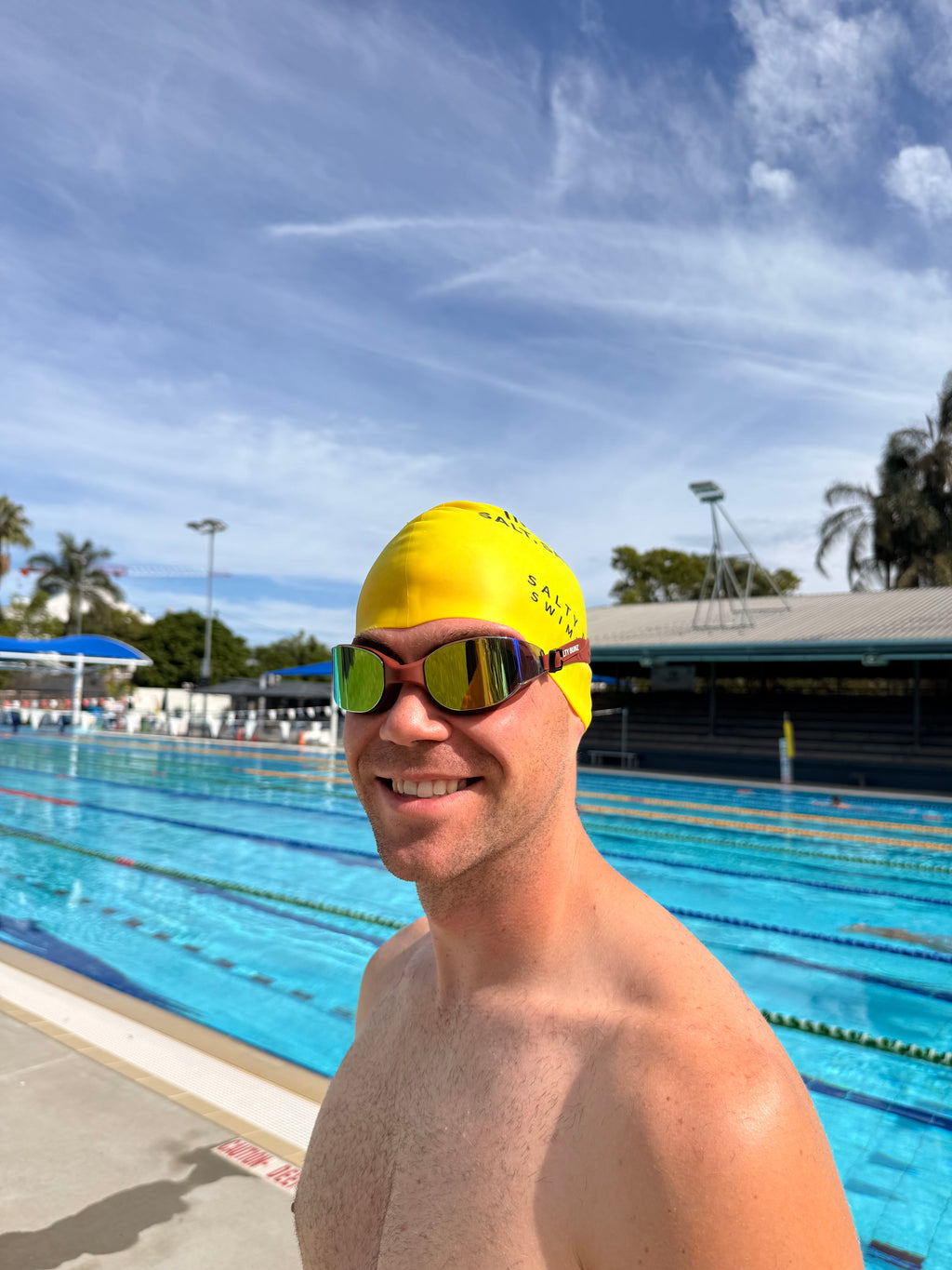 SALTY BUNZ Pro Swim Goggles ~ Ruby Red ~ Rainbow Mirror Lens