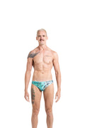 Salty Bunz Coastal Swim Brief Kirra Coast Classic 4.5cm with white background front Gay swimwear Model Bevan